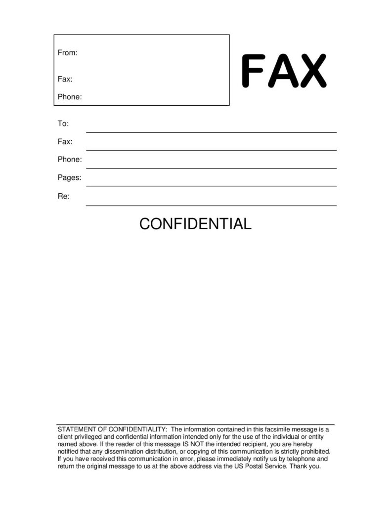 Printable Fax Cover Sheet with Confidentiality Statement
